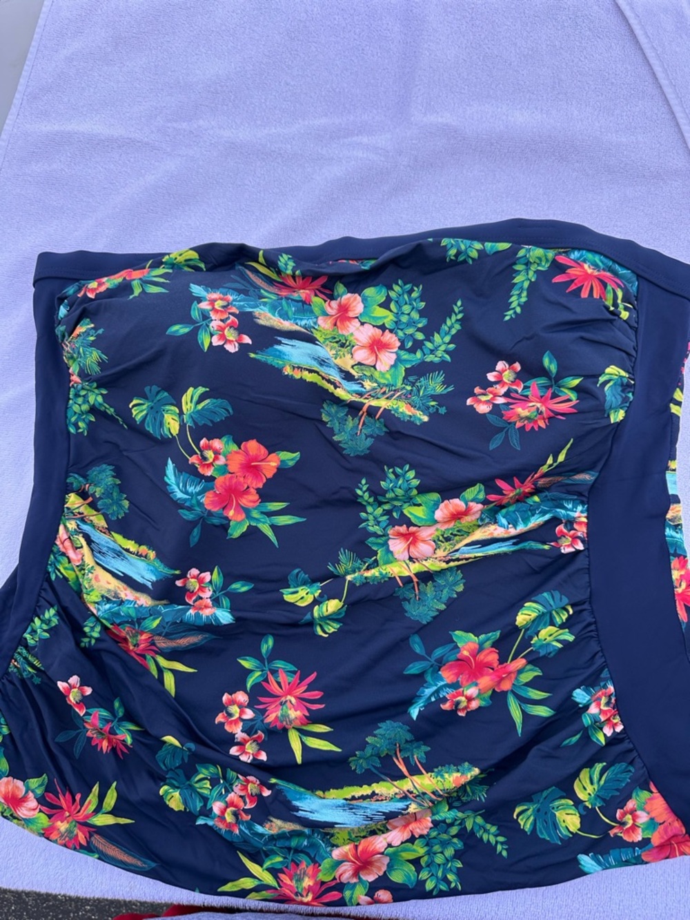 Navy Tropical Floral Strapless swim top